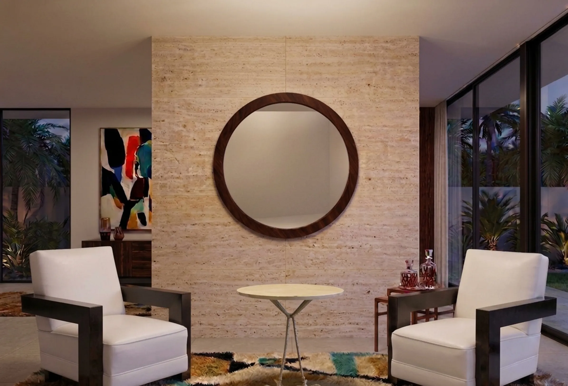 two antique armchairs with arms in a modern setting