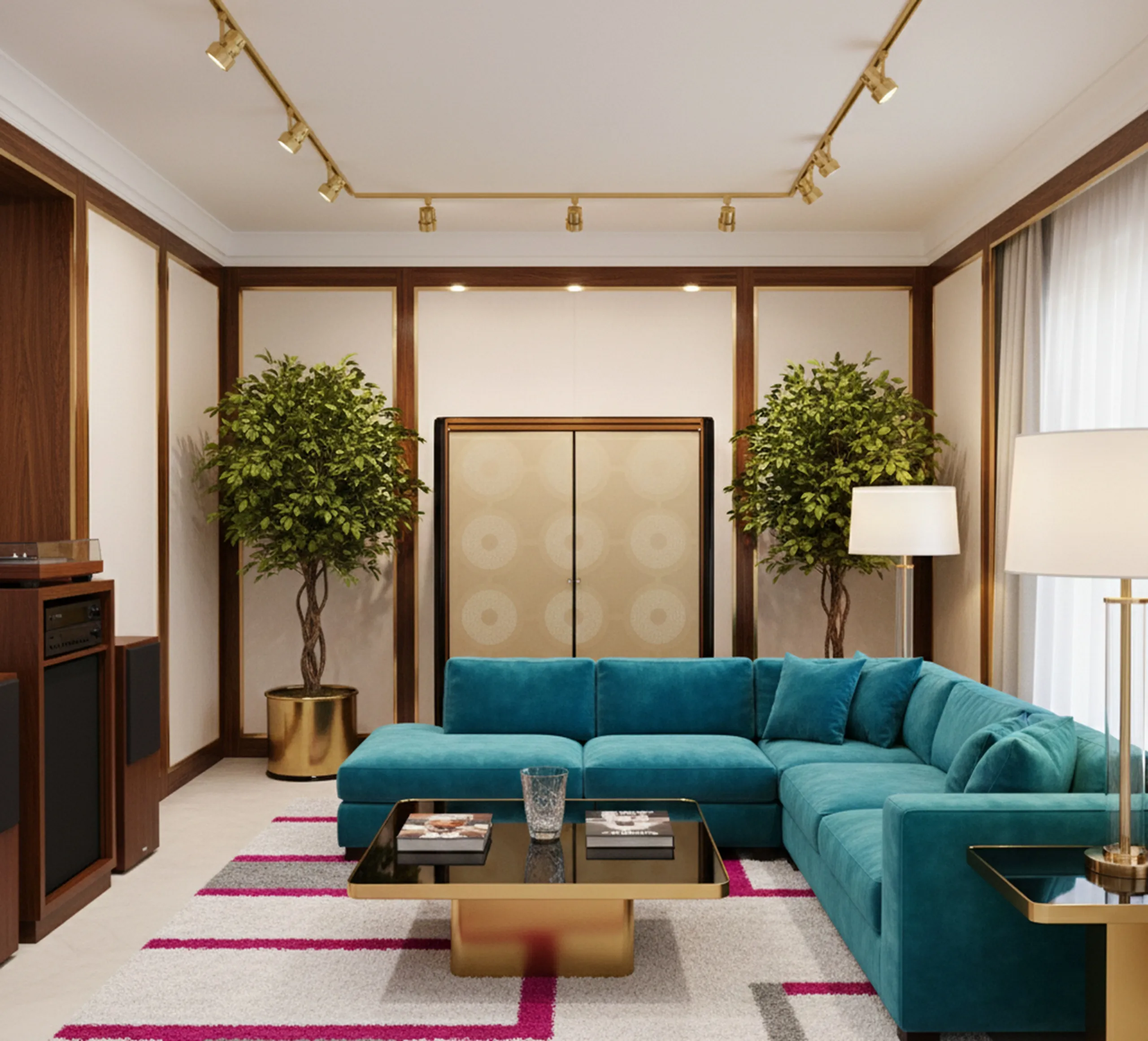 antique bookcase with decorative elements and plants