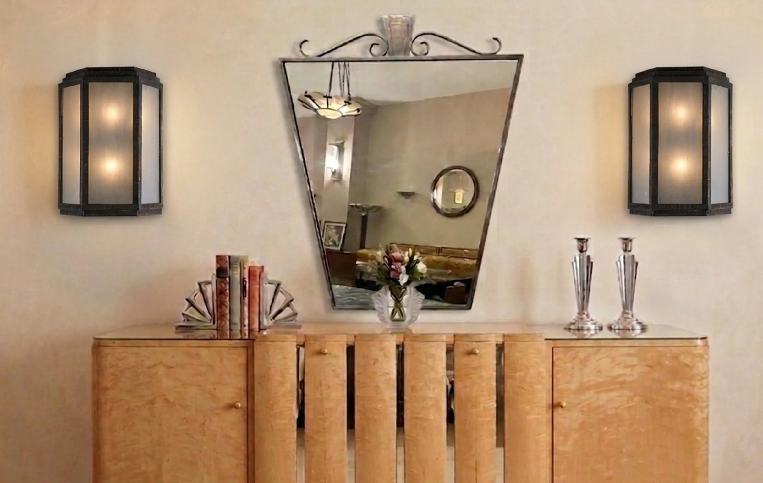 antique mirror with unique shape, elegant decorations and neutral background