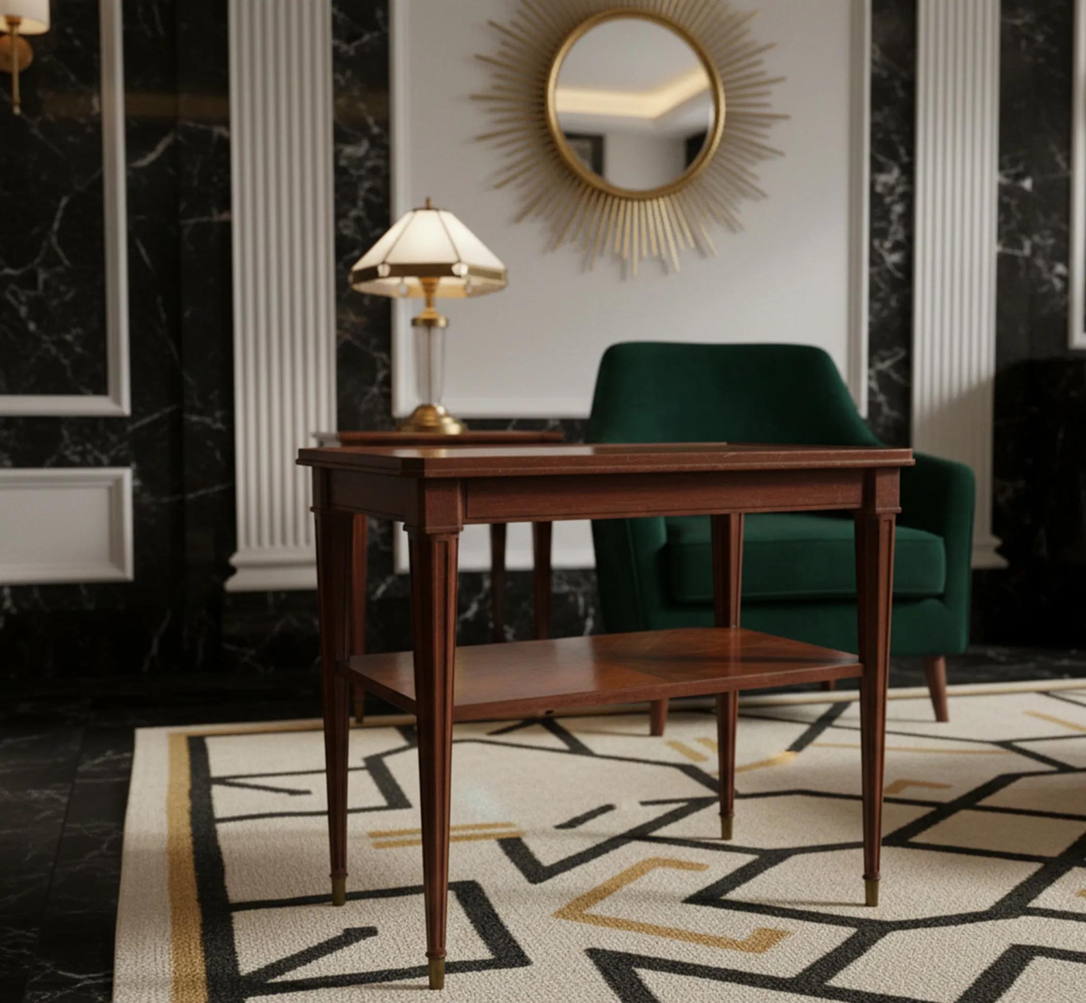 Antique small table with elegant legs in a sophisticated setting.