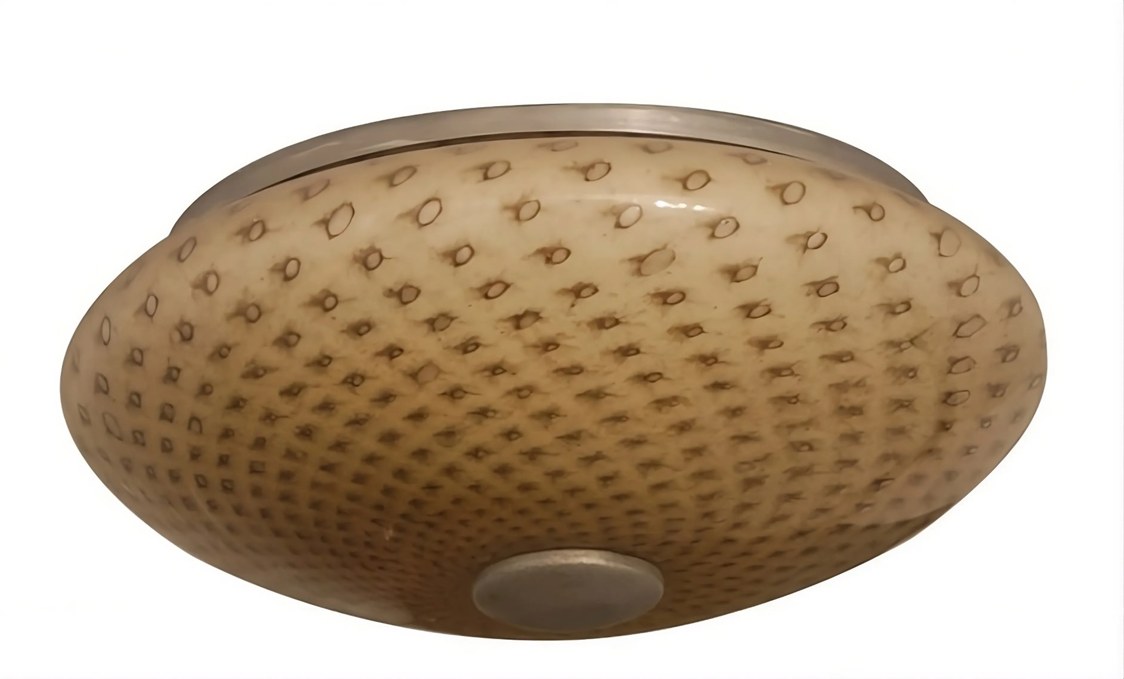 antique round ceiling light with distinctive pattern and light color, classic setting