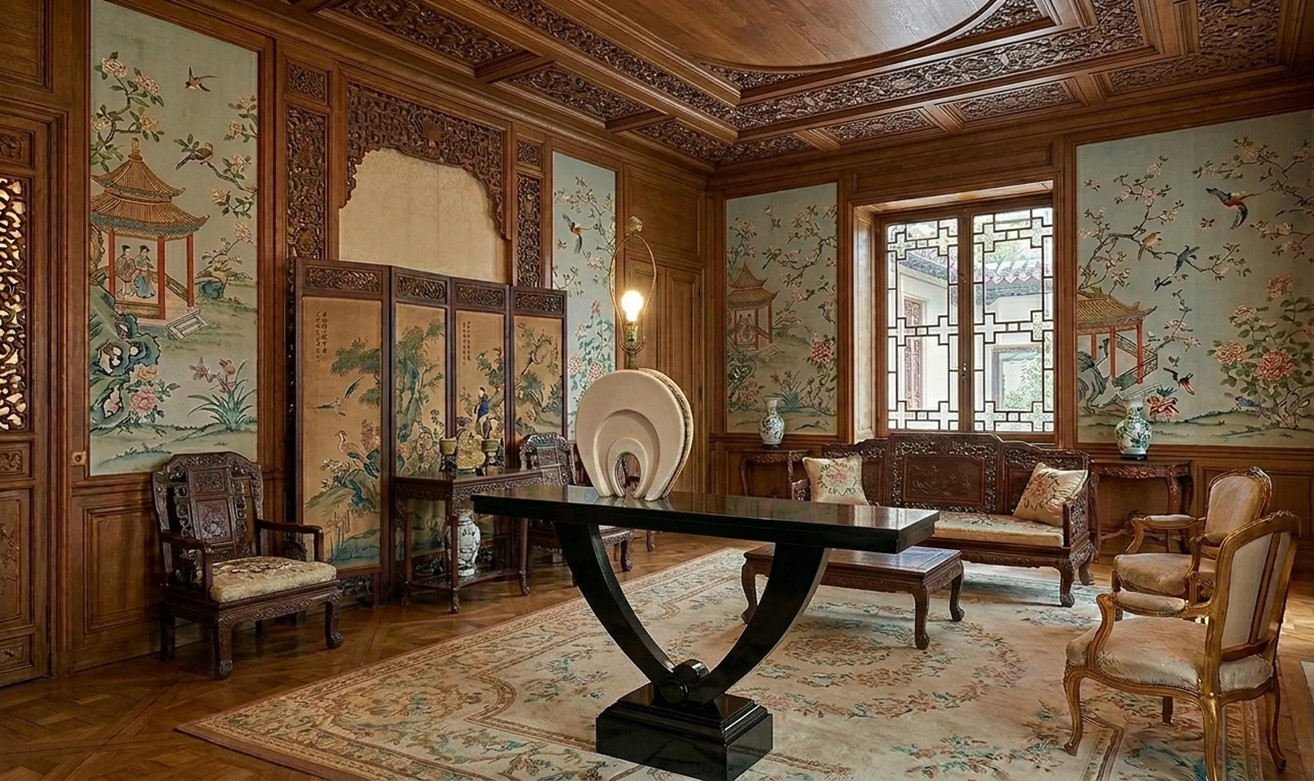 two antique consoles in a beautifully decorated room