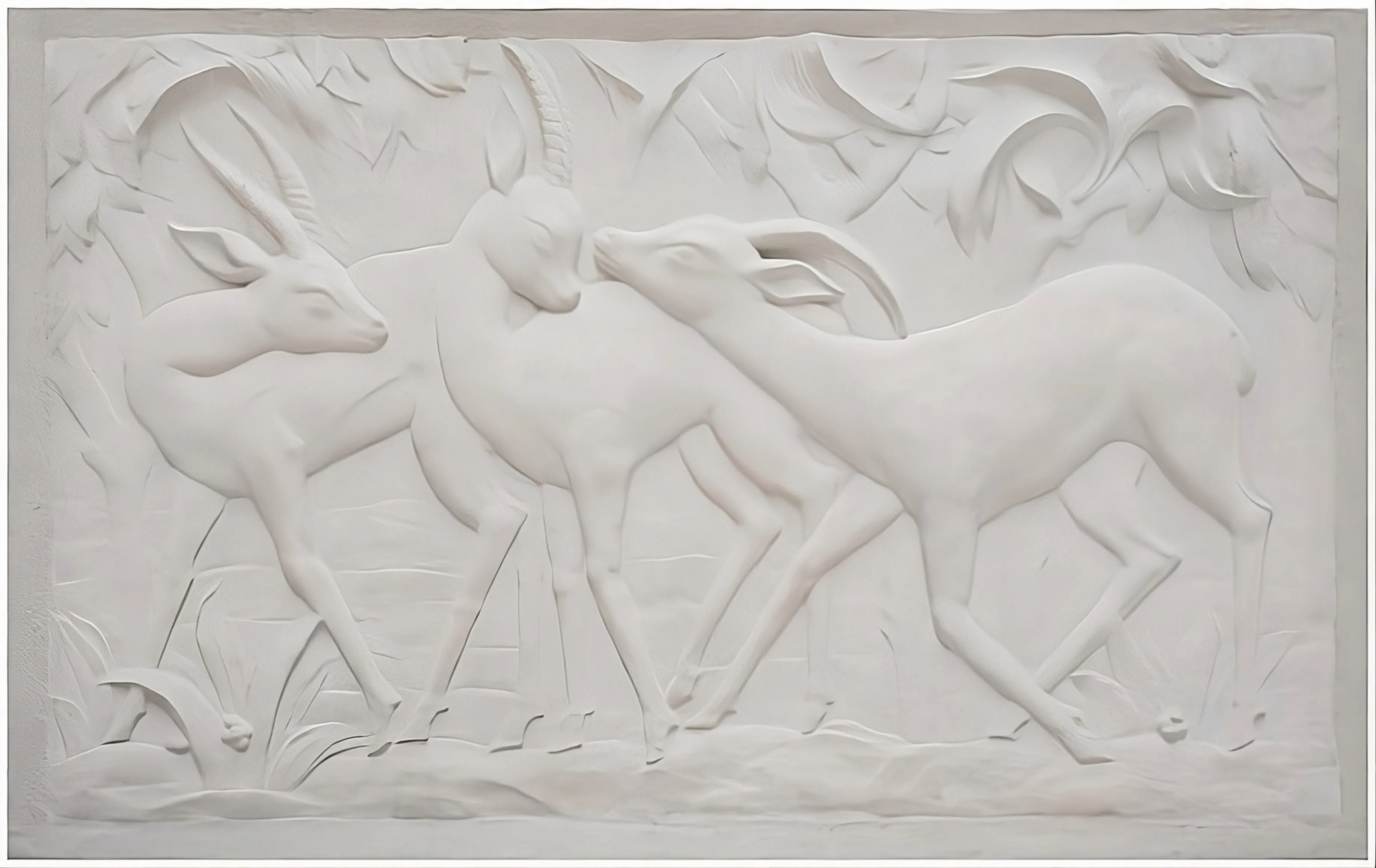 Placa de parede antiga mostrando bisontes em relevo, detalhada e artística