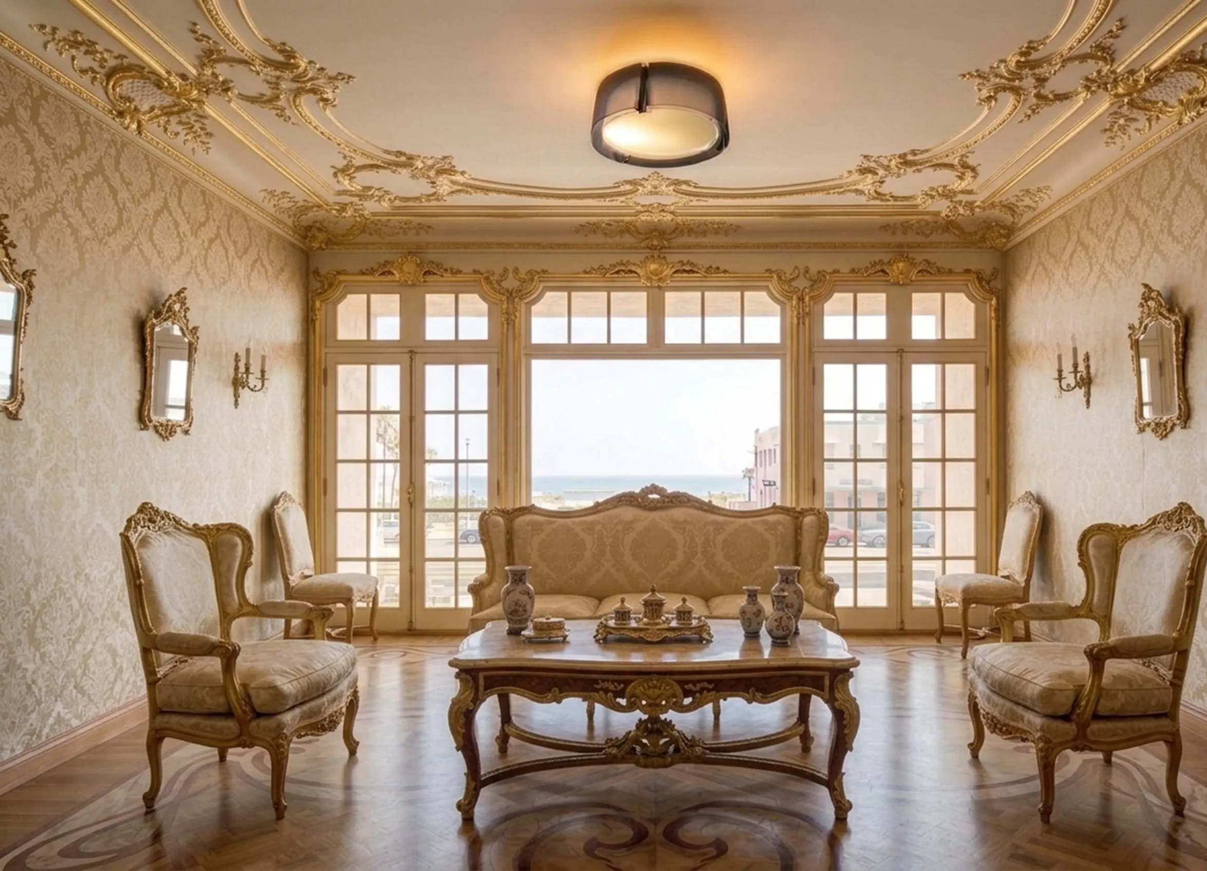 antique ceiling light in elegant room, luxurious decor