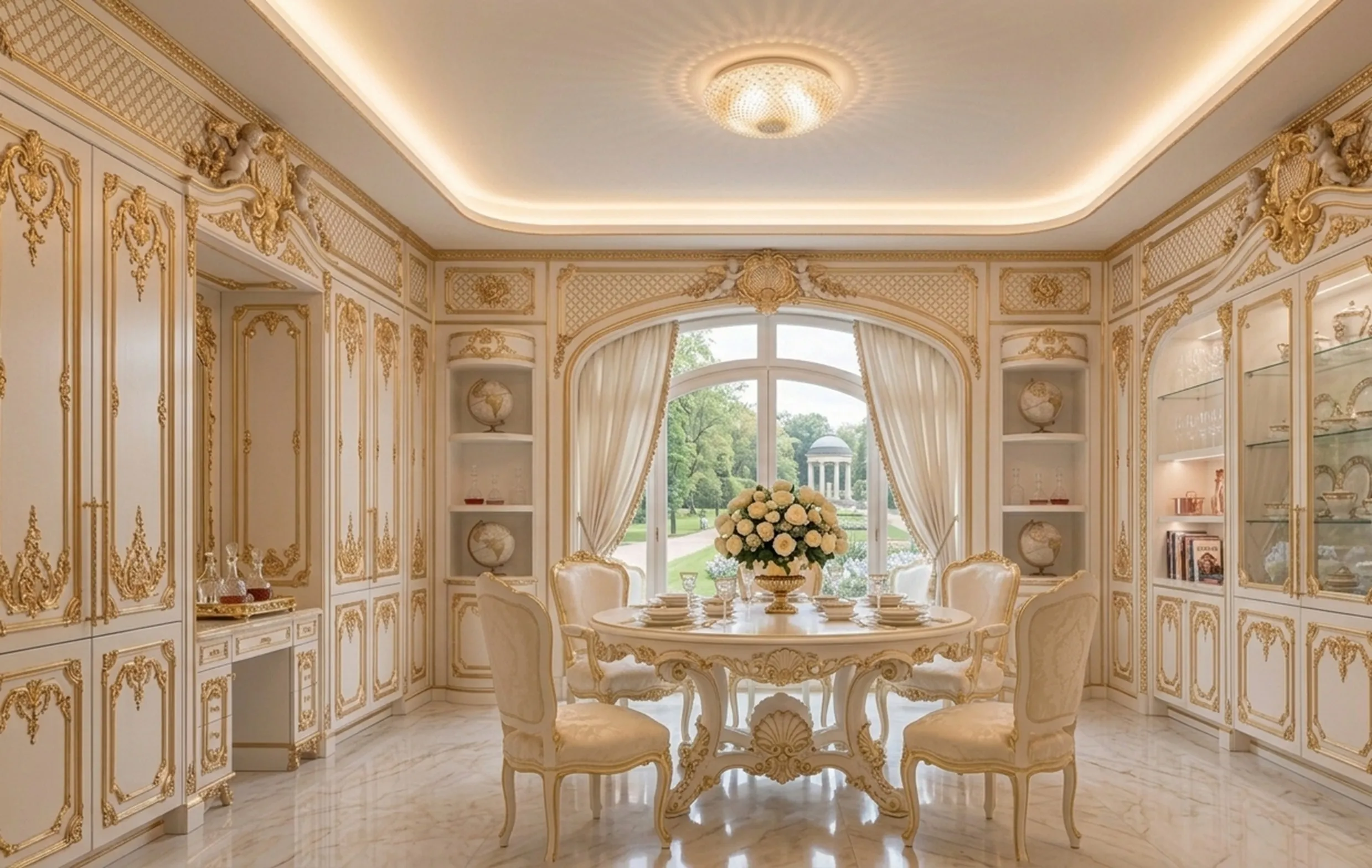 Antique ceiling light with detailed elegant design, in a bright room