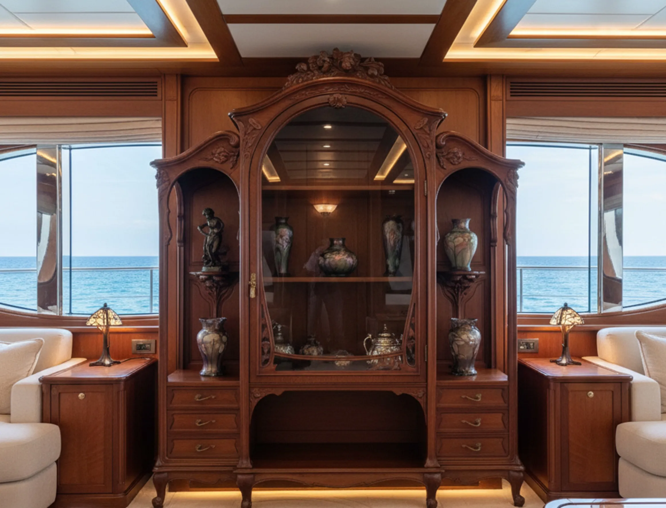 antique display cabinet E.Dienst Paris with shelves and decorative elements