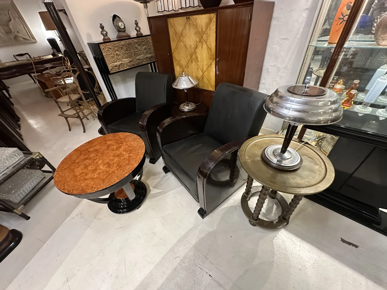 antique bookcase in art deco style, modern background