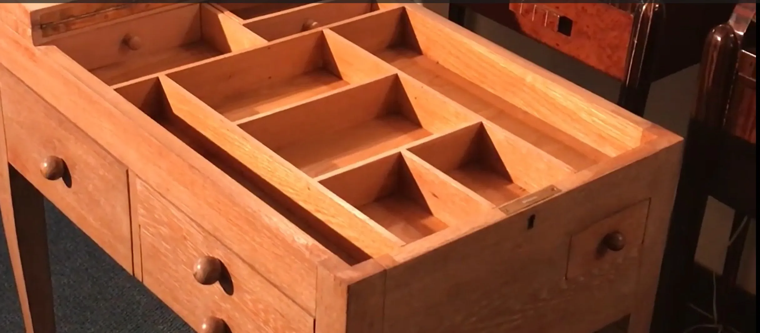 antique wooden desk with interior partitions