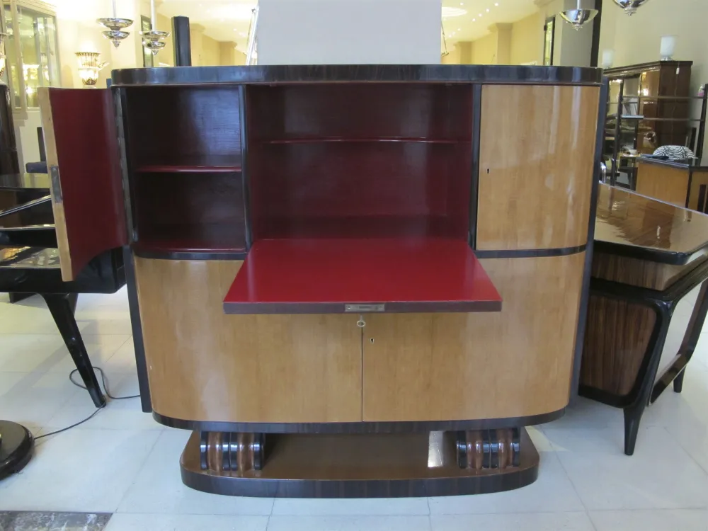 antique bookcase with open shelves and unique design