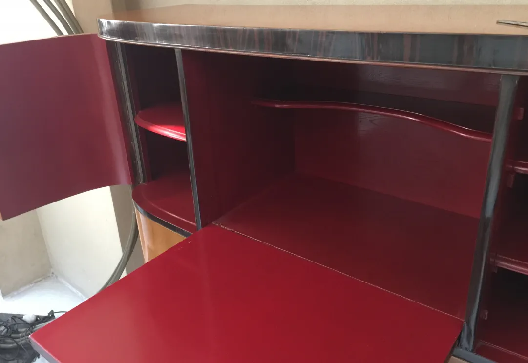 antique bright red bookcase with inner shelves