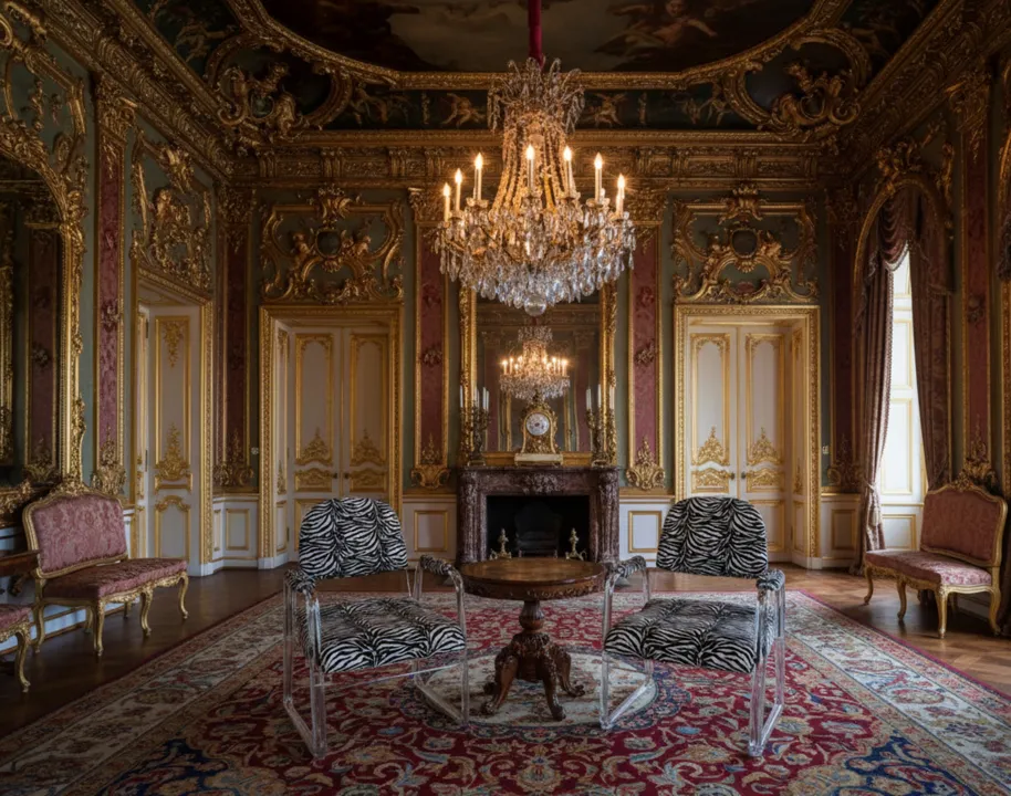 2 poltrone antiche art deco con motivo a zebre in un ambiente elegante