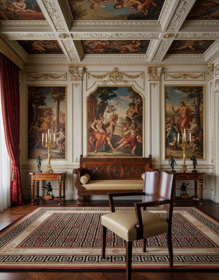 Poltrona antica Art Deco con design elegante in un salone maestoso.