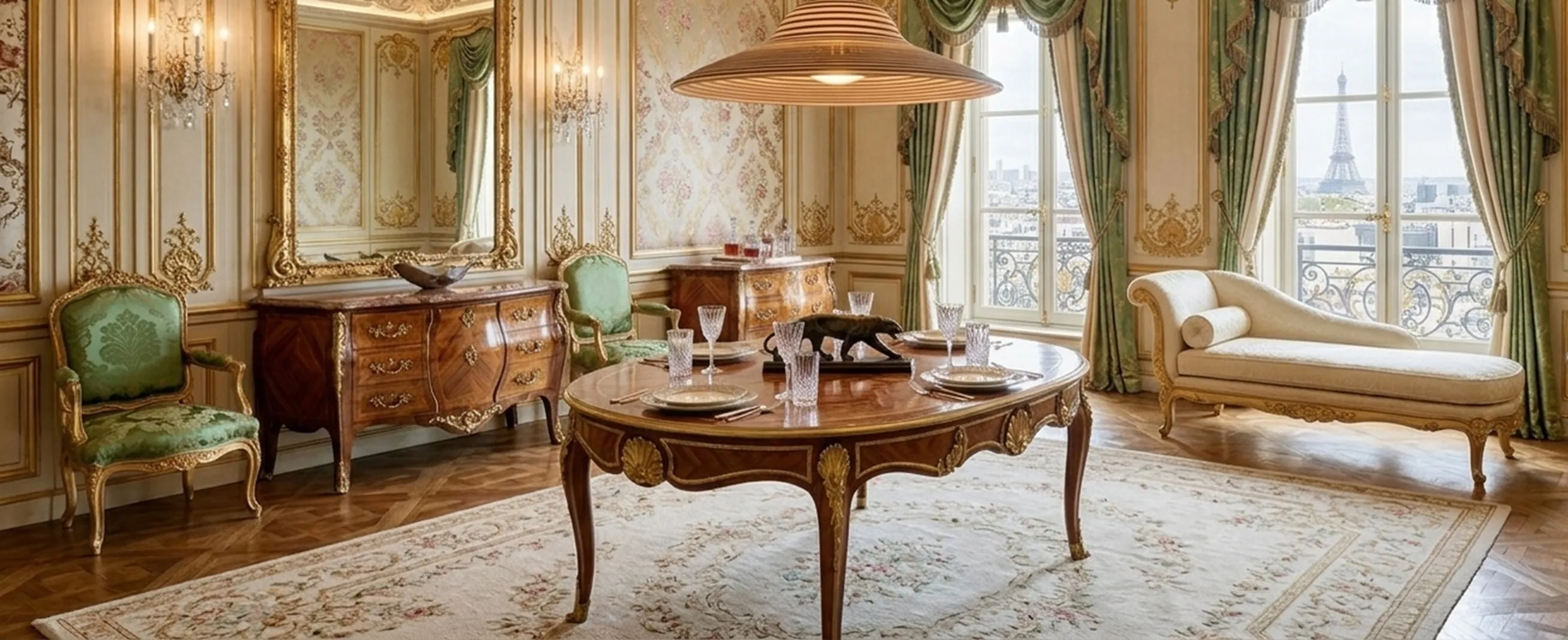 Antique elegantly designed hanging lamp in a classic living room