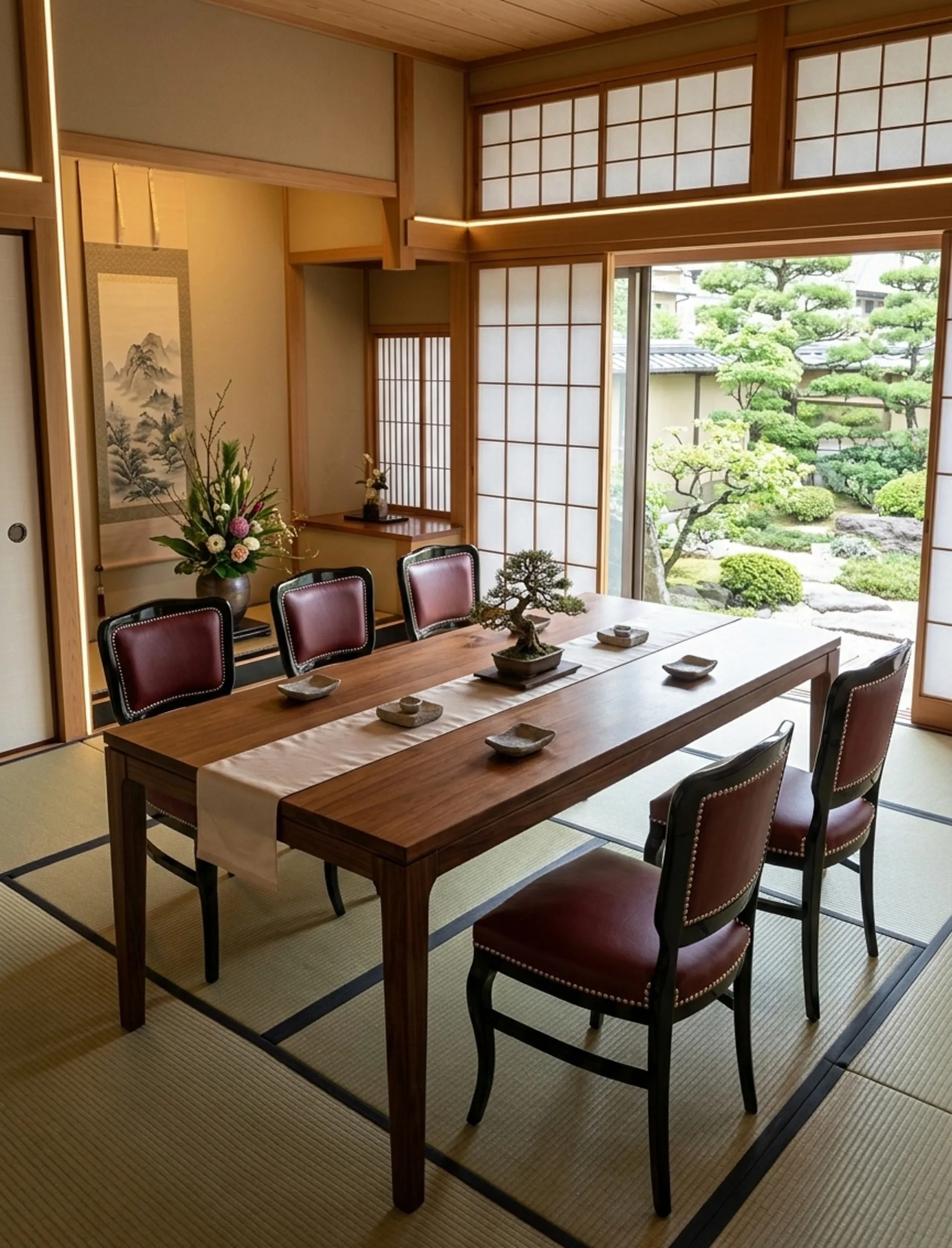 六把古董椅子和桌子在日本环境中