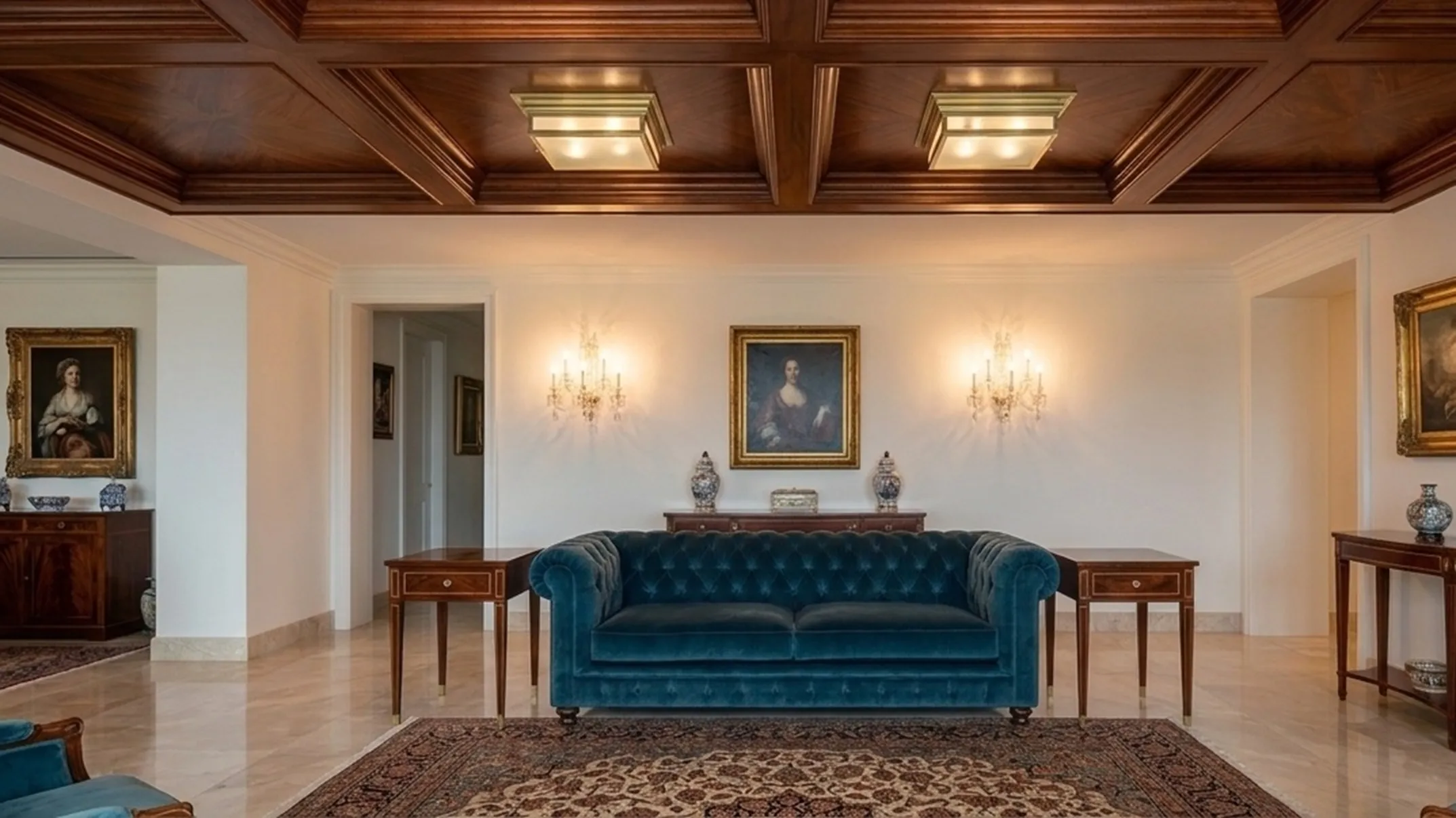 Antiques including 2 ceiling lights in stylish living room