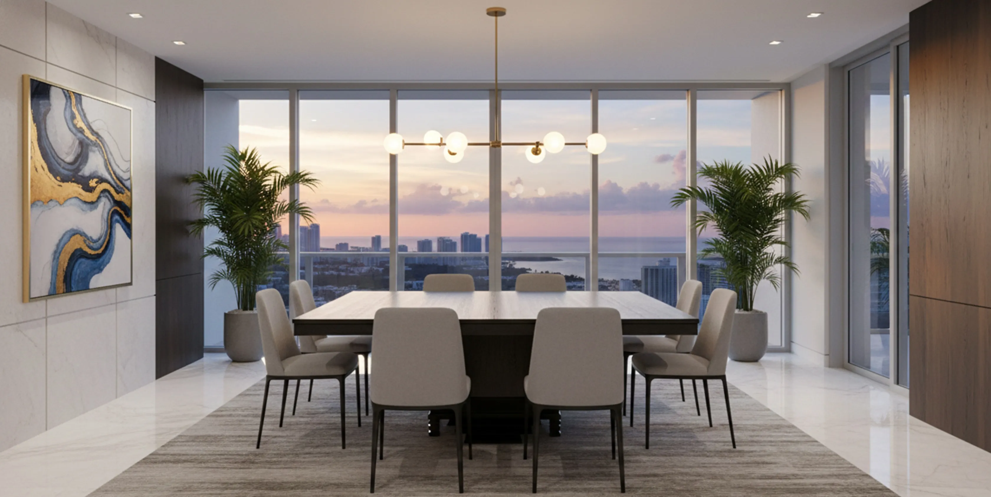 Antique dining table for 8 people in a modern setting