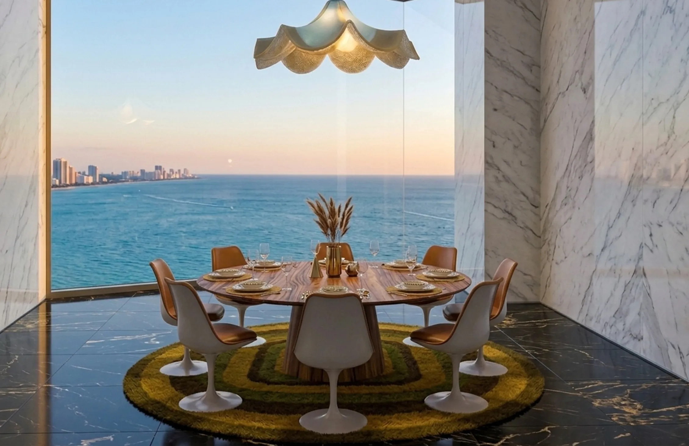 antique hanging lamp with elegant shape, overlooking the sea