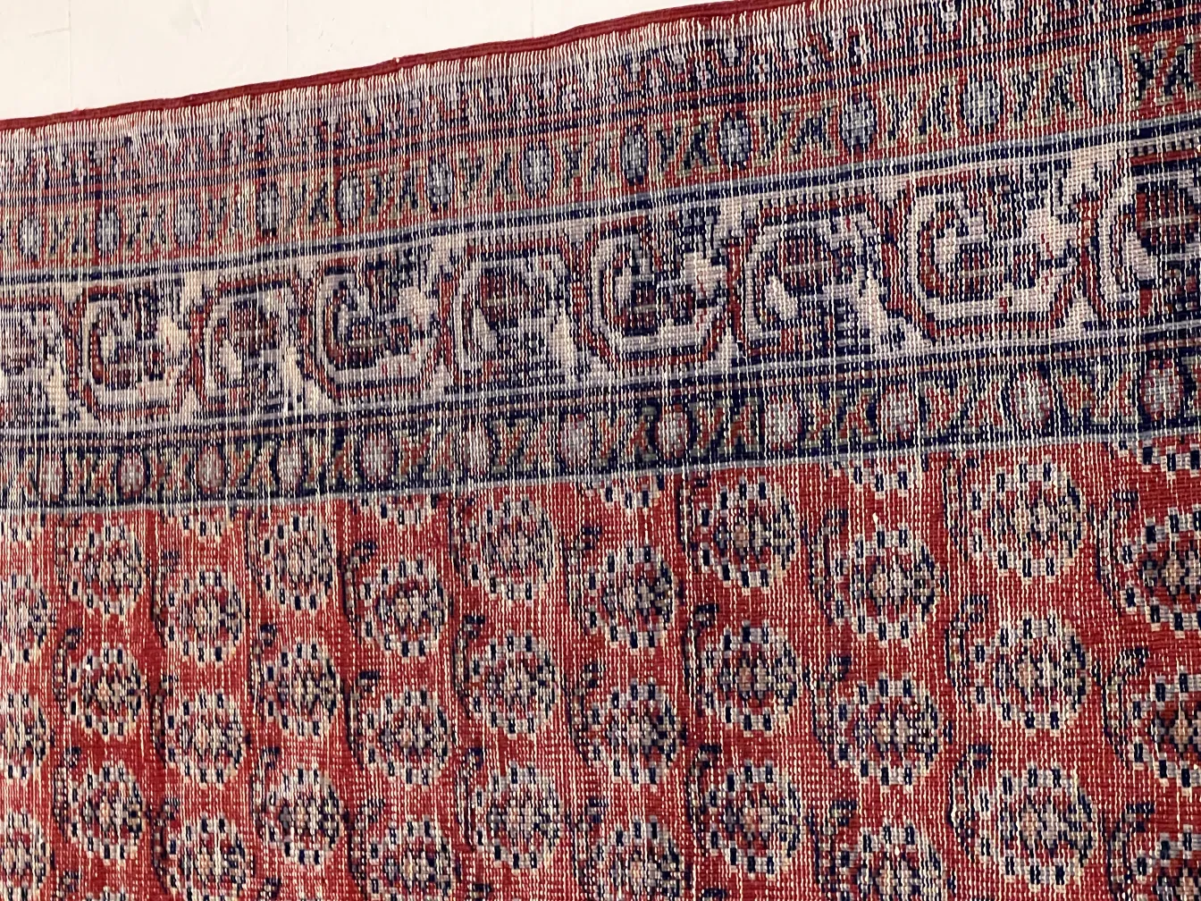 tappeto antico con motivi intricati e colori caldi, decorativo