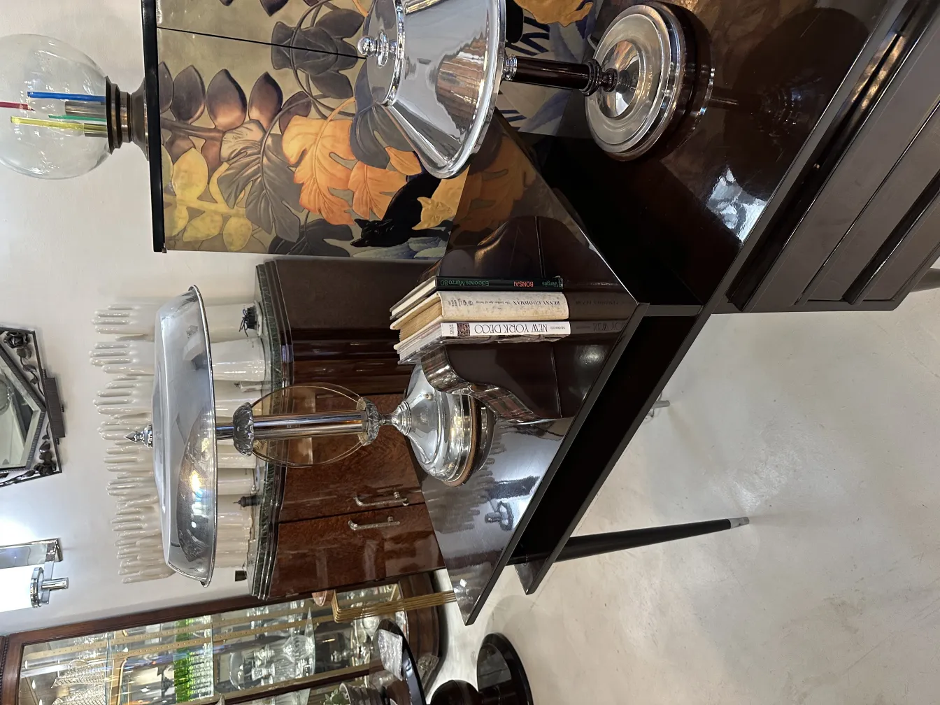 Antique decorative bookends on a stylish table.