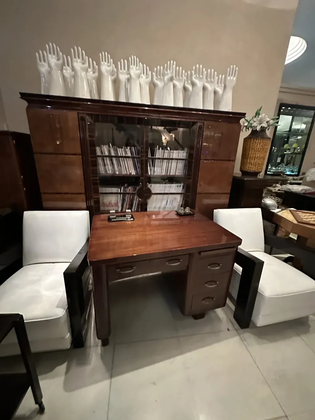 antique bookcase with unique style and decorative details