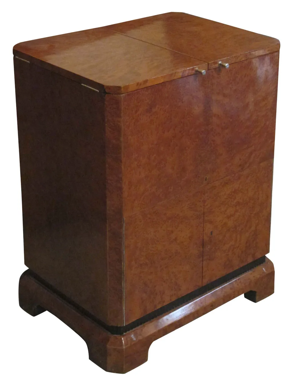 Antique bar cabinet with classic design, light wood finish.