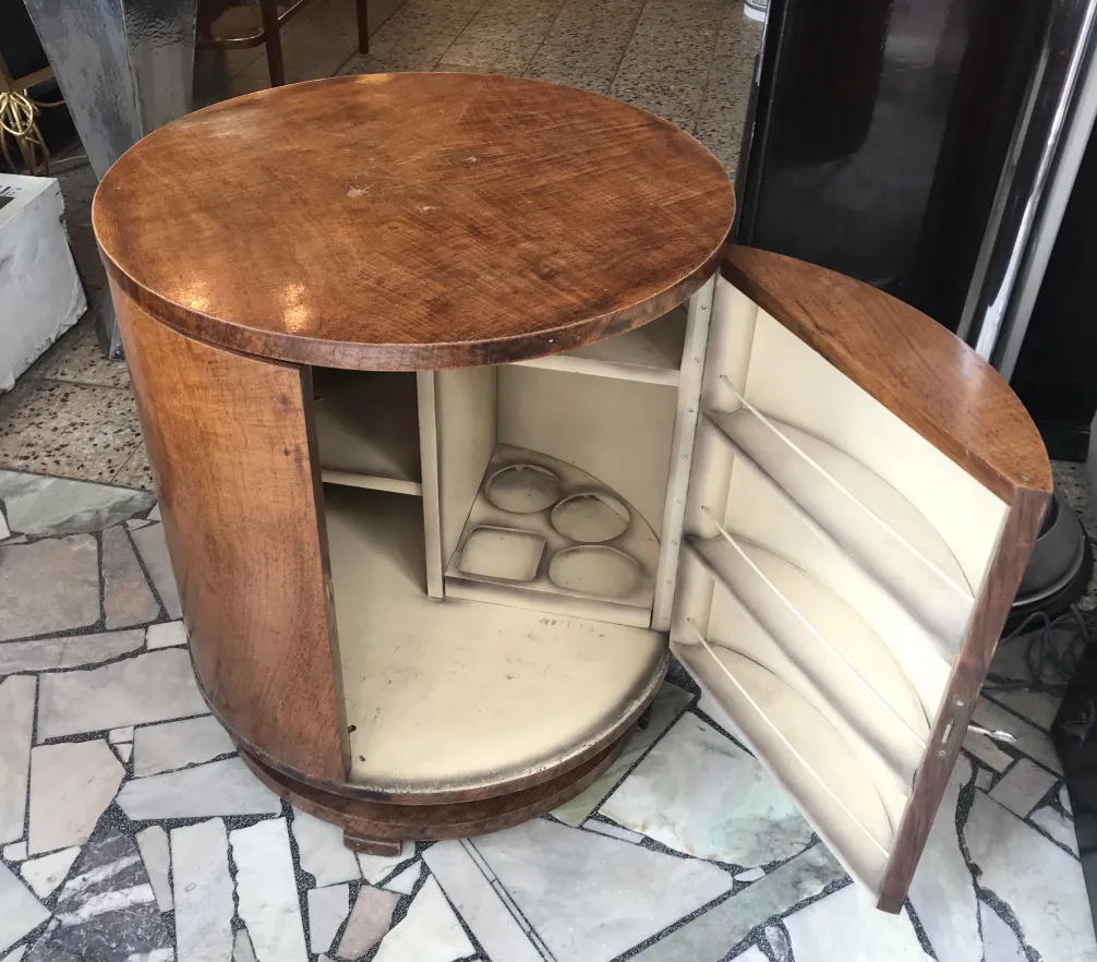 Antique wooden bar cabinet with interior shelf