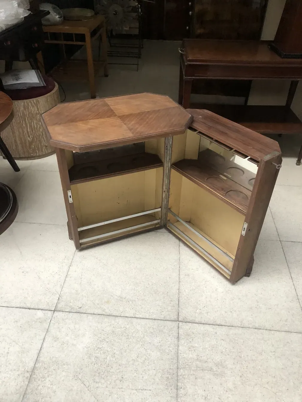 antique bar with octagonal design and interior space