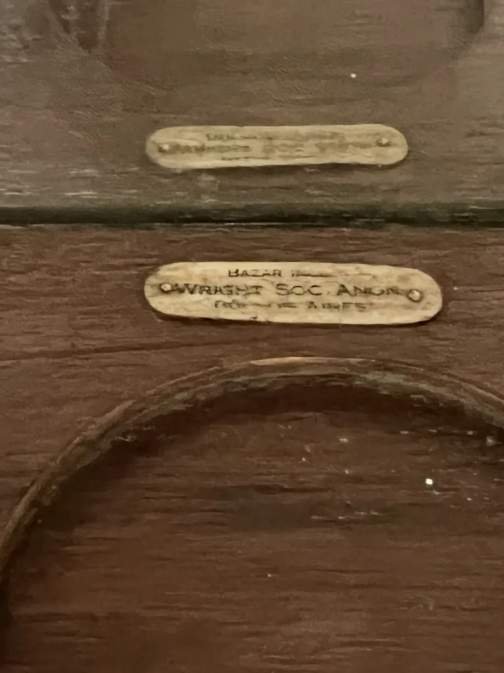 Antique bar with Wright Soc. Anon signature detail