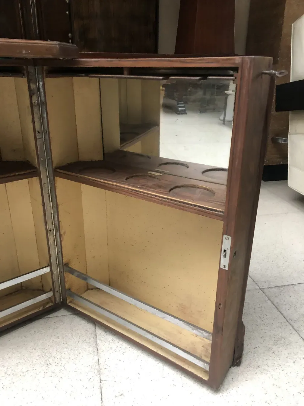 antique bar with mirror and shelves, elegant design