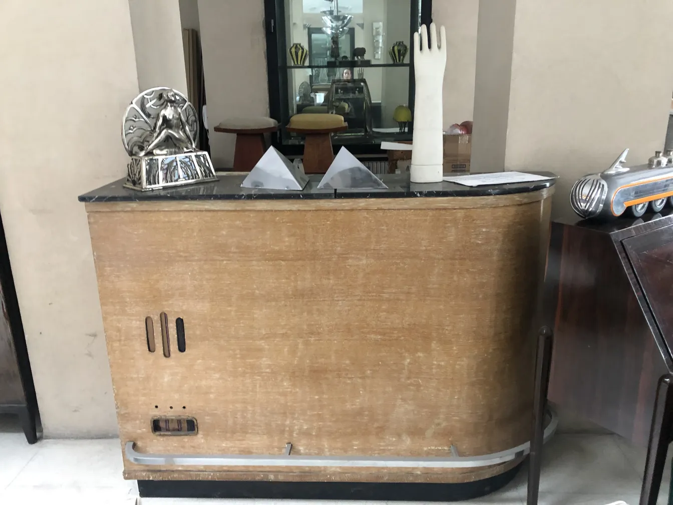 Antique bar furniture with decorative sculptures