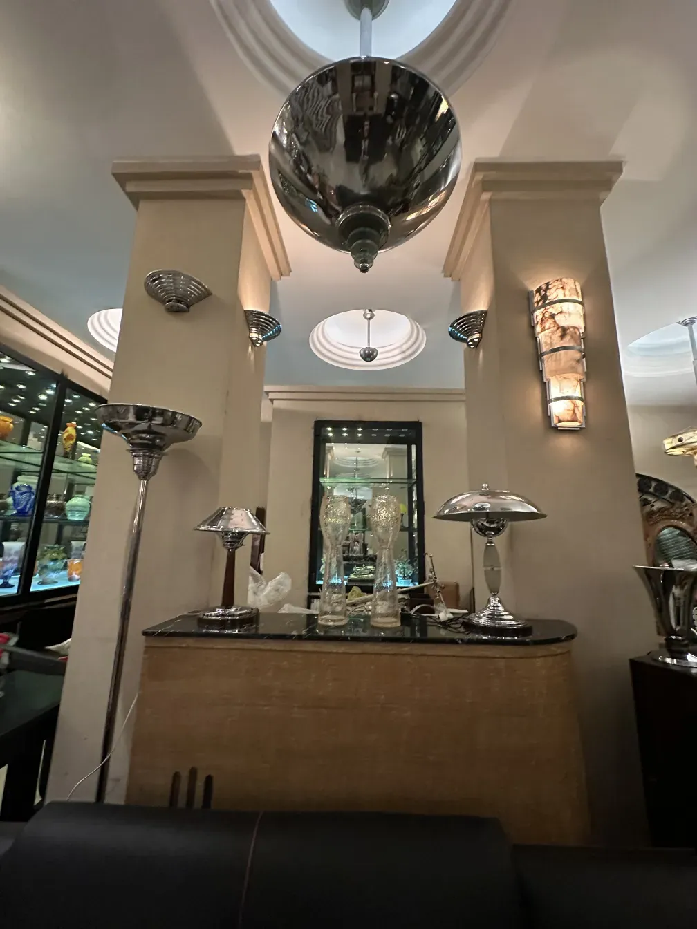 Antique bar cabinet with elegant finish in a modern setting