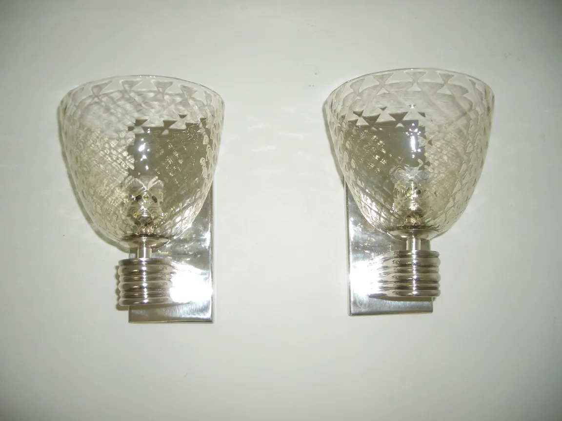 Pair of antique sconces with cut glass shades
