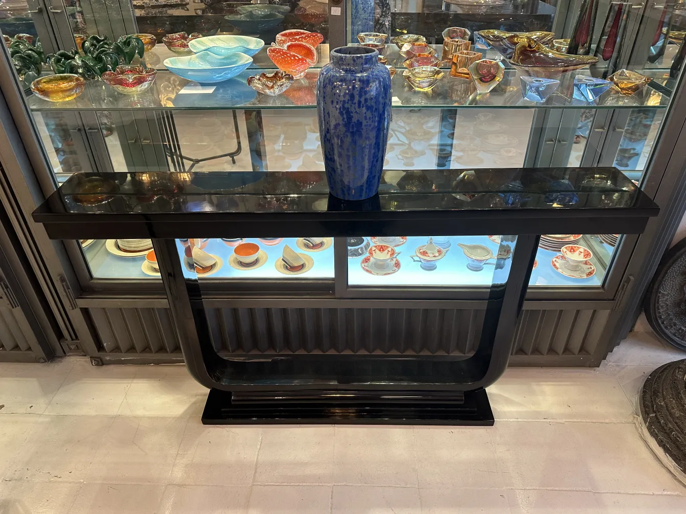 Antique decorative ceramic vase on a shelf