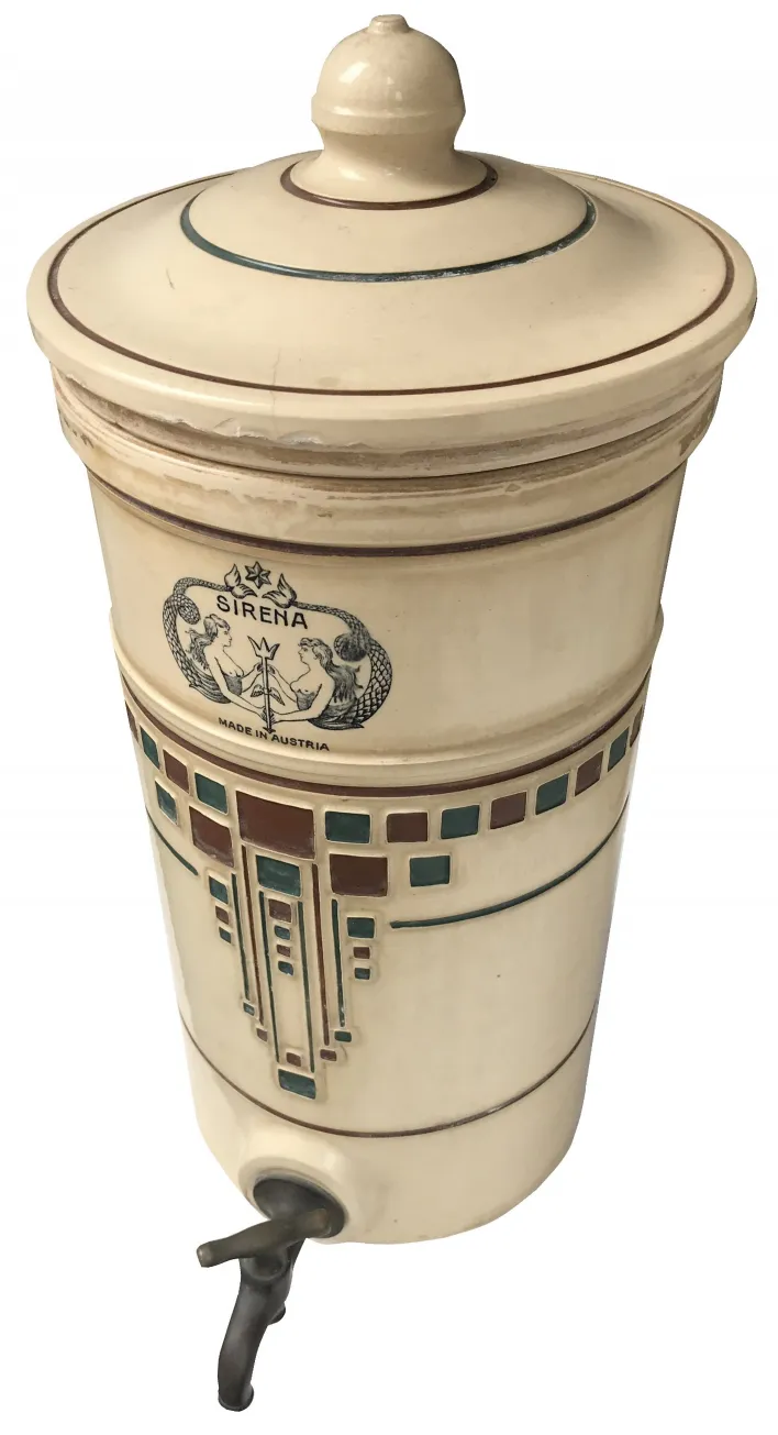 Antique ceramic with siren design and lid, elegant