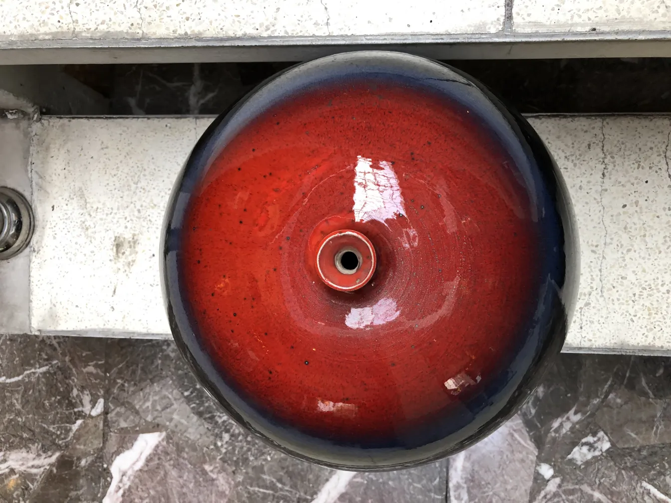 Antique ceramic in red and black, featuring an elegant design.