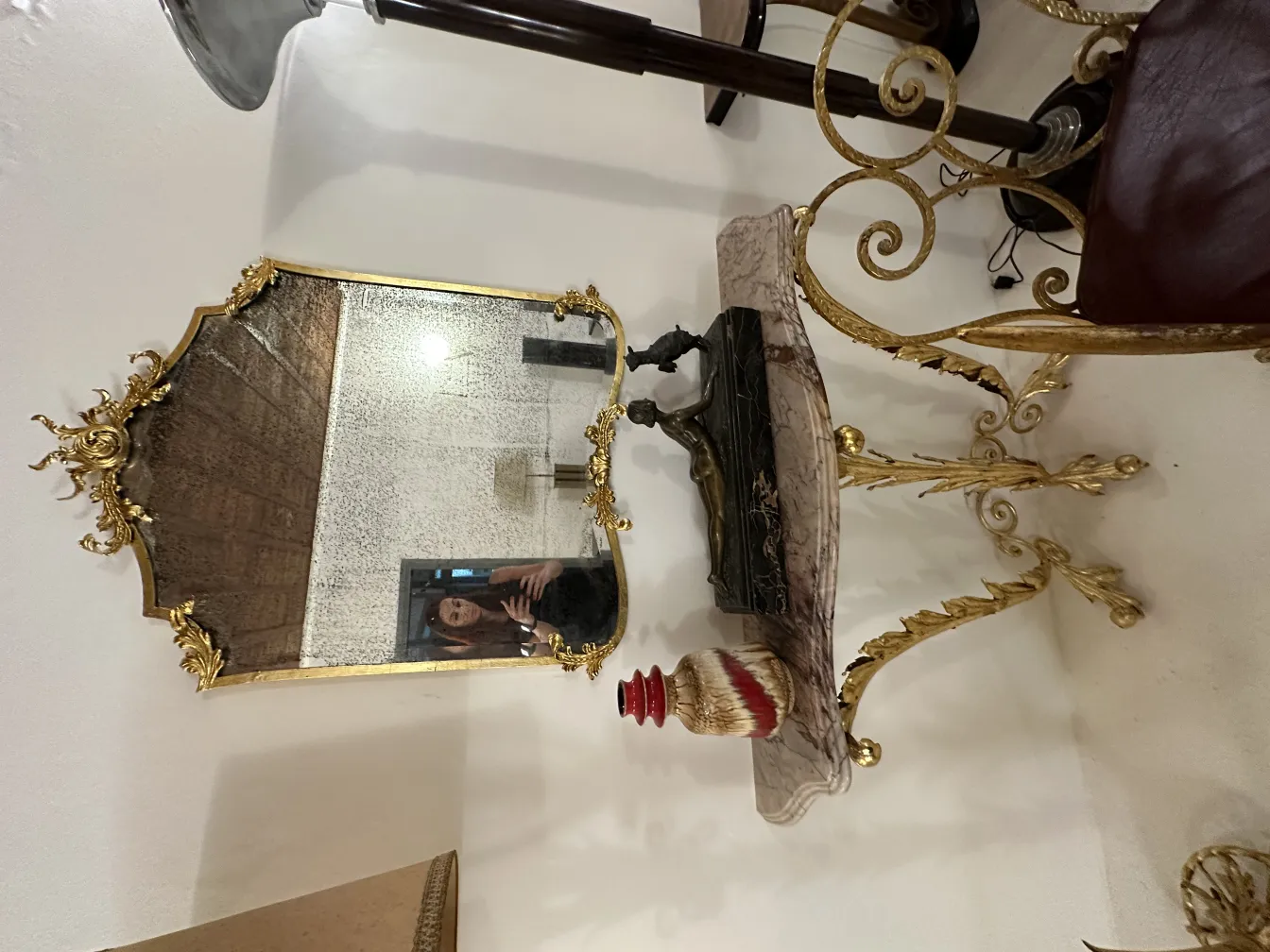 Antique decorative mirror with adorned ceramic