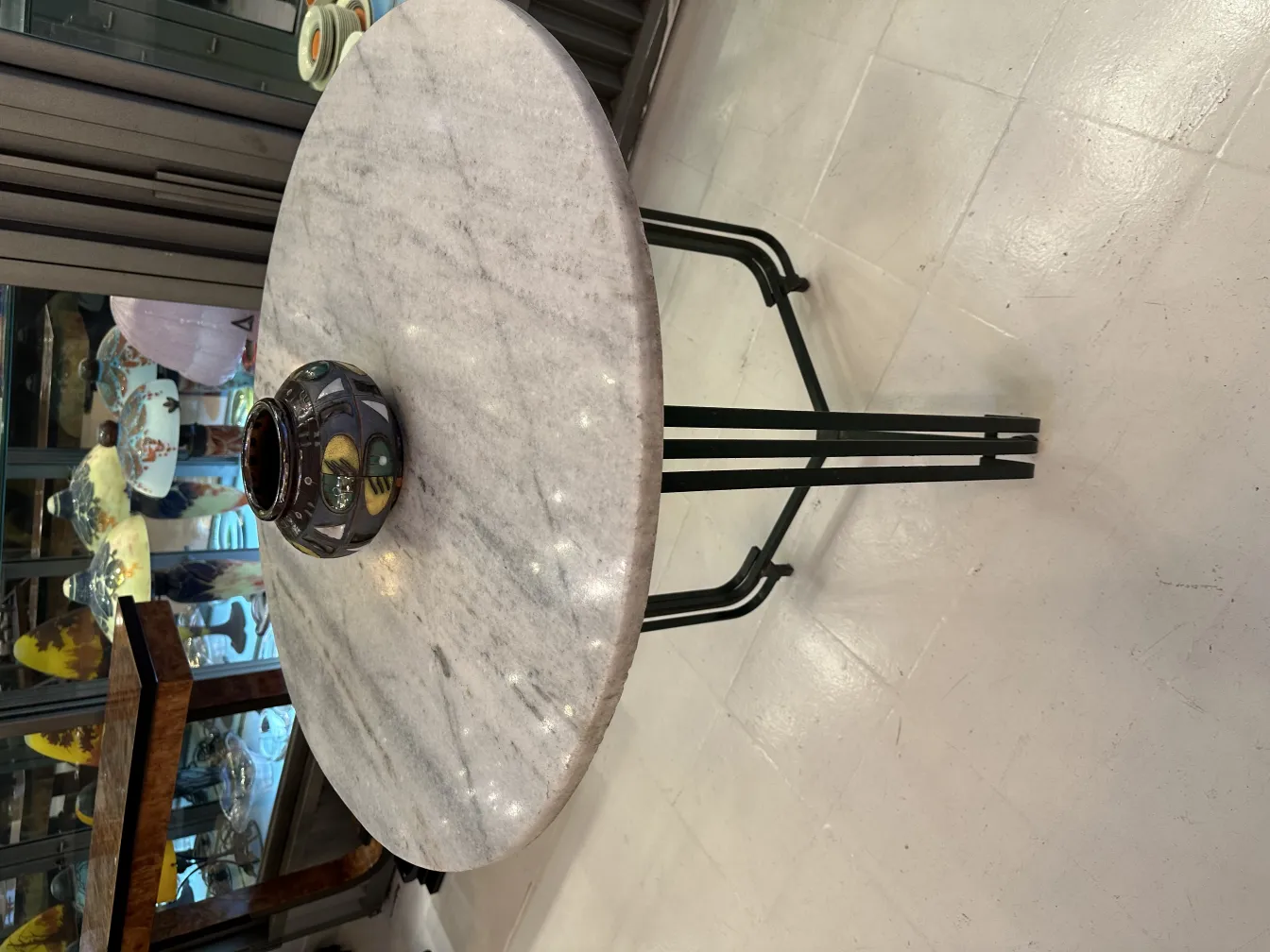 Antique decorative ceramic vase on a marble table