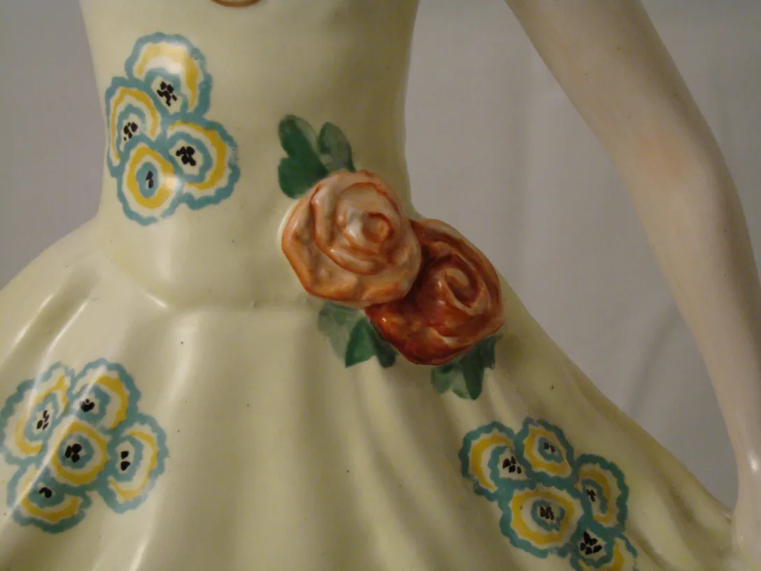 antique ceramic with flowers on a yellow dress