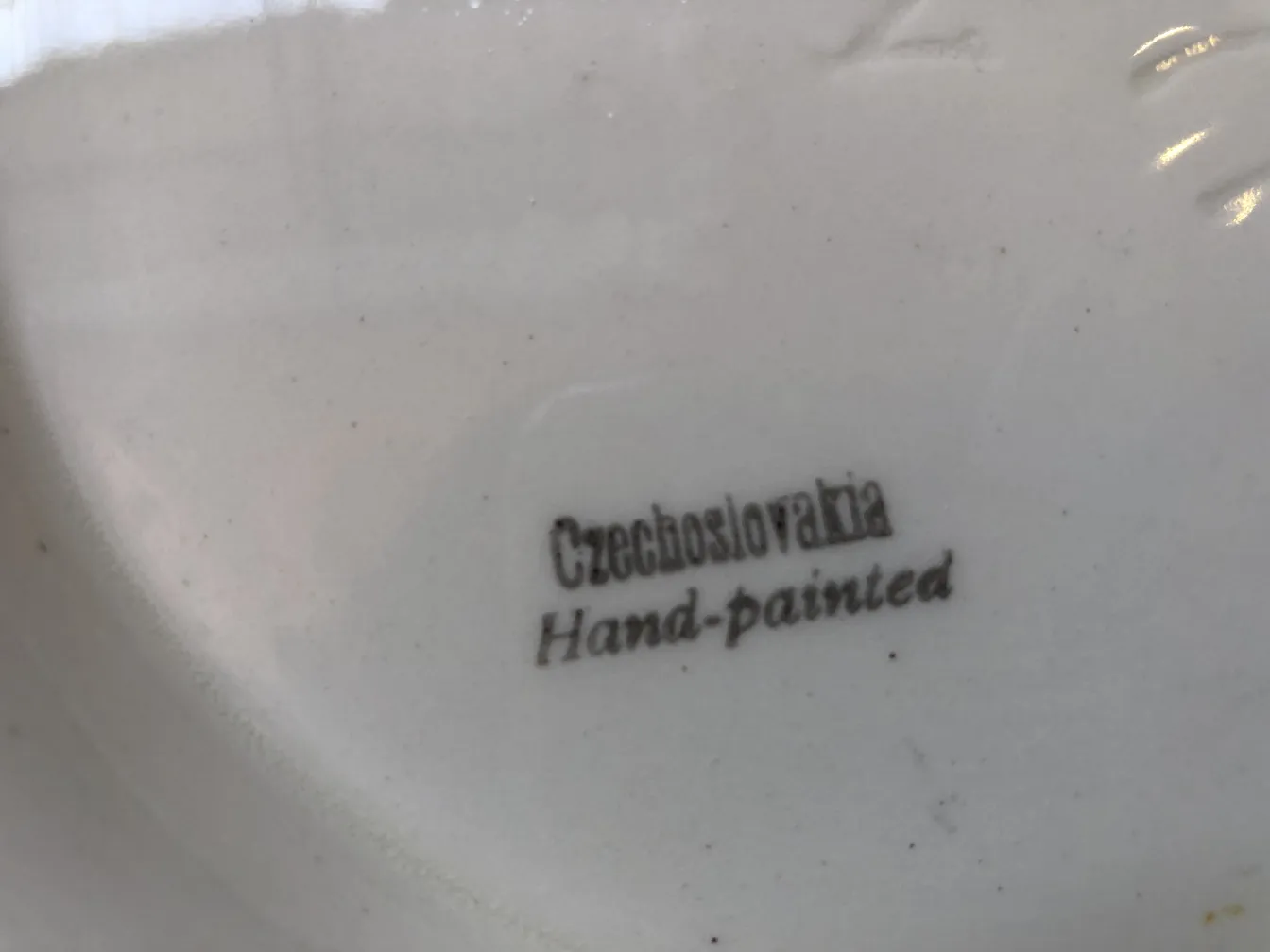 Antique ceramic with handcrafted design, Cechoslovakia marked on the base.