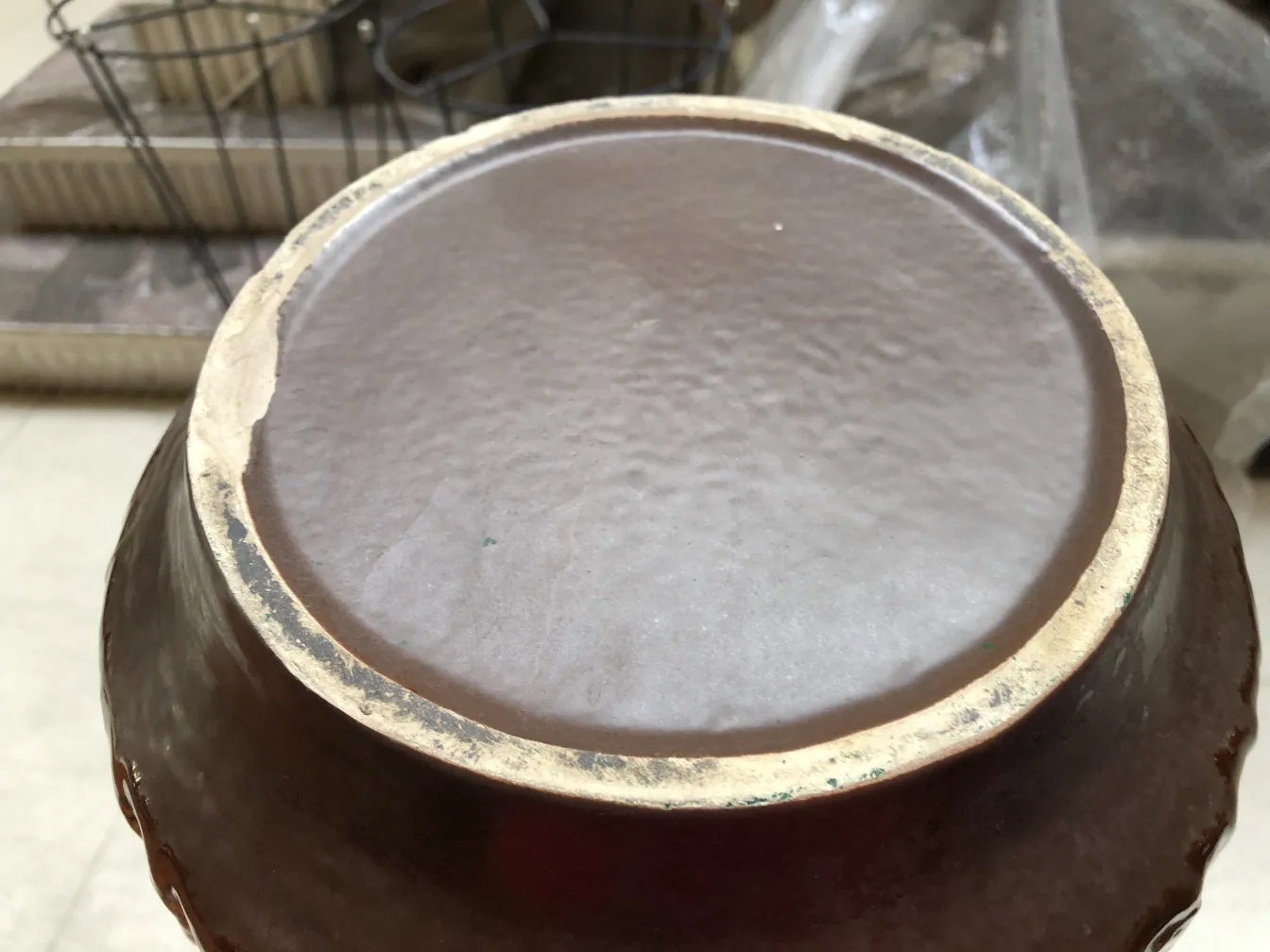 Top view of an antique ceramic with unique texture