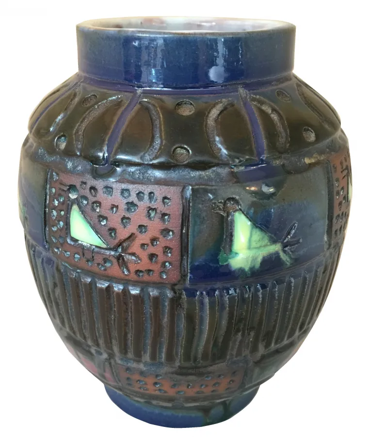 Antique decorative ceramic vase with vibrant colors.