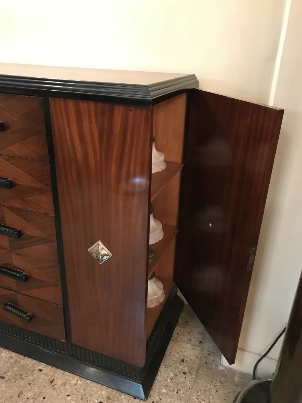 Antique wooden cabinet with fine decoration and elegantly finished