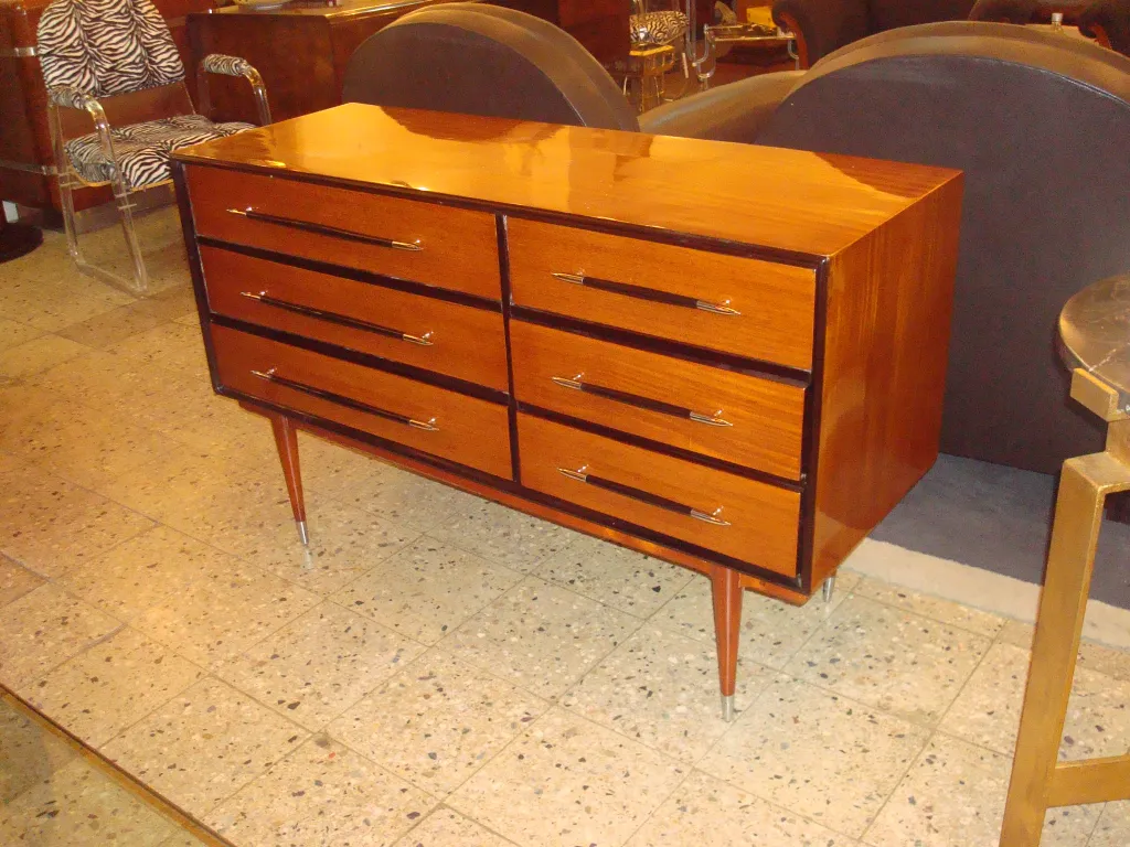 Brown antique cabinet with six drawers