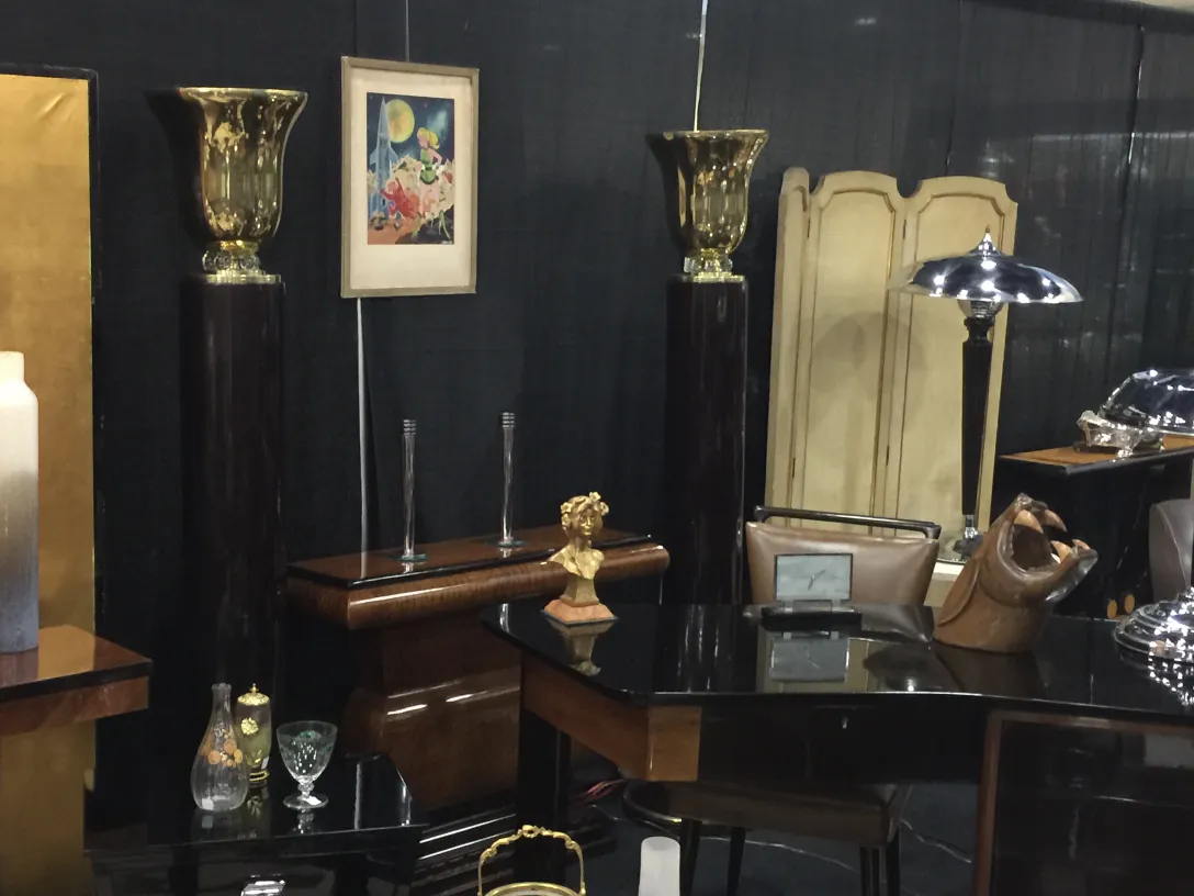 Antique desk with elegant decor and accessories