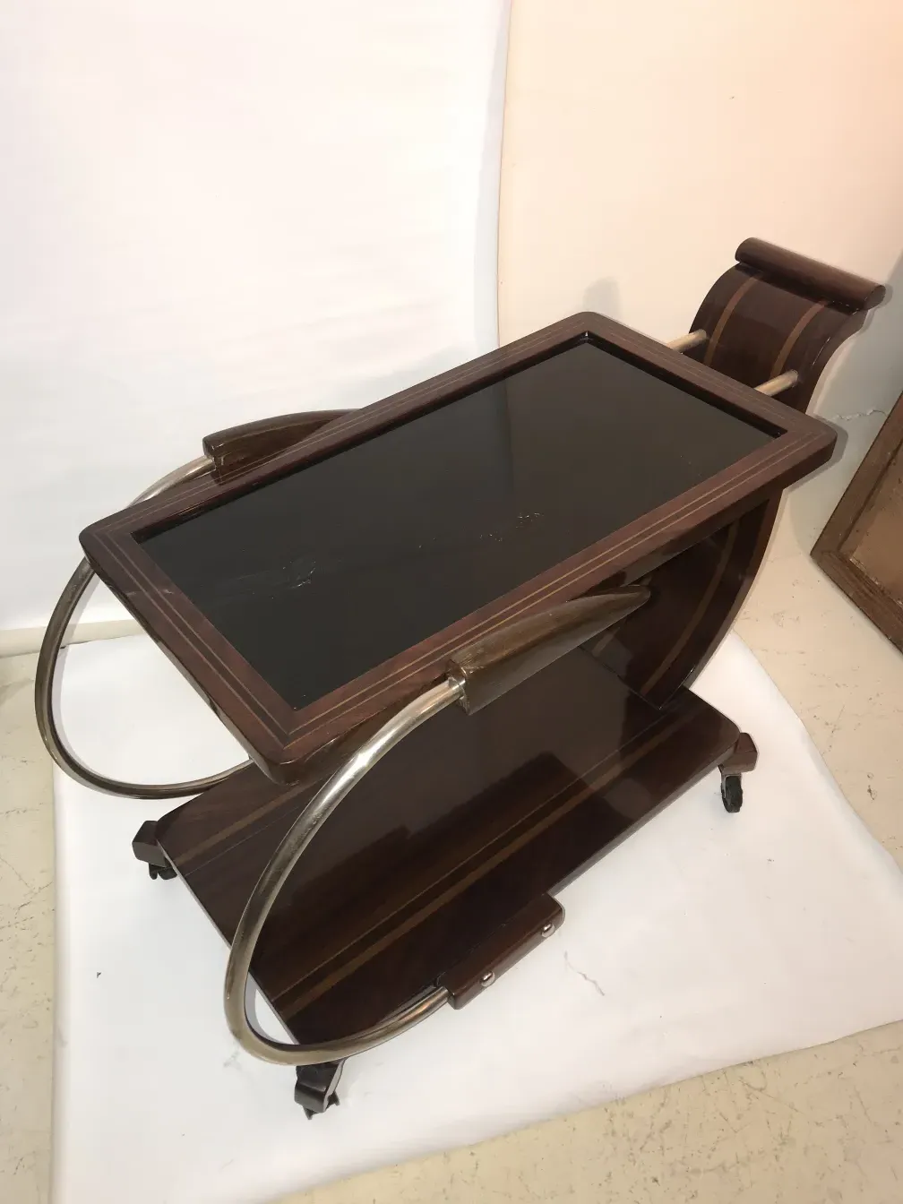 antique wooden cocktail trolley with elegant design