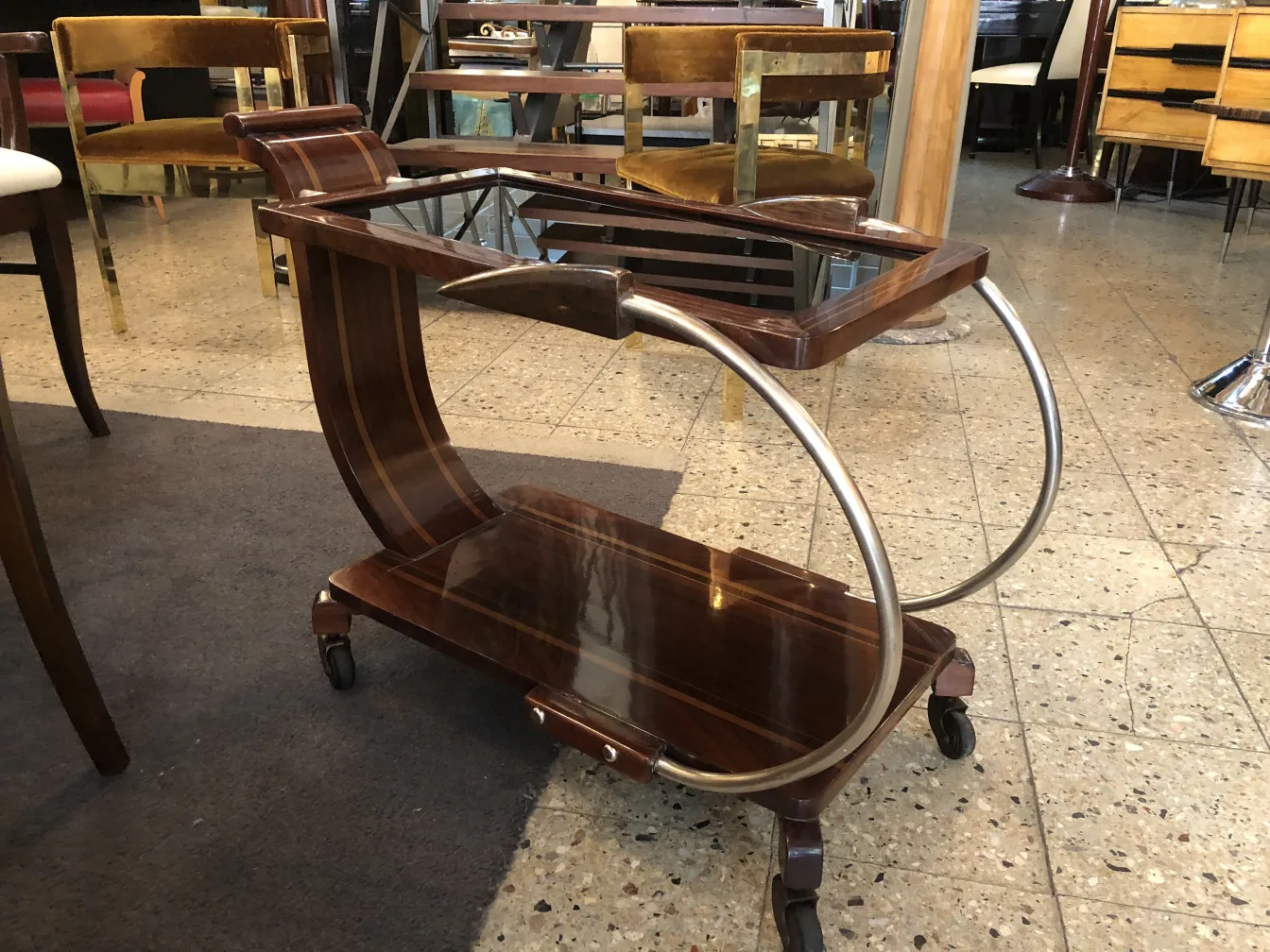 Antique cocktail trolley with elegant design and wheels