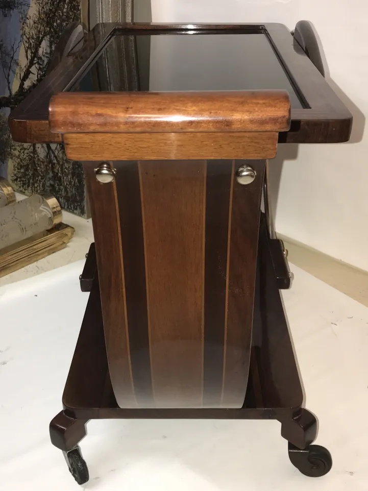 Antique wooden cocktail trolley with elegant details