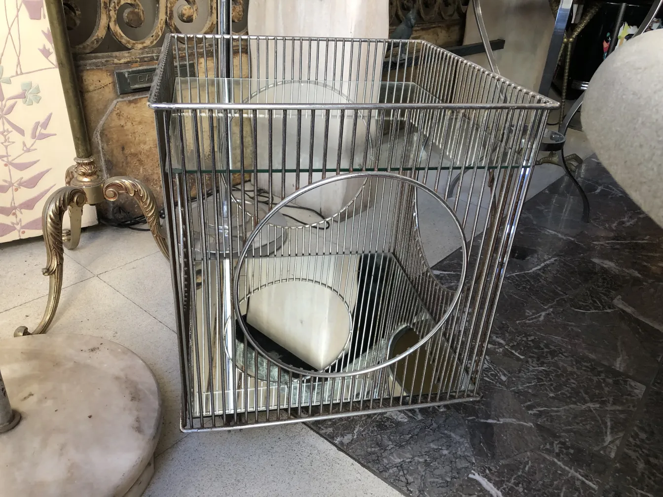 antique cocktail trolley featuring Warren Platner design