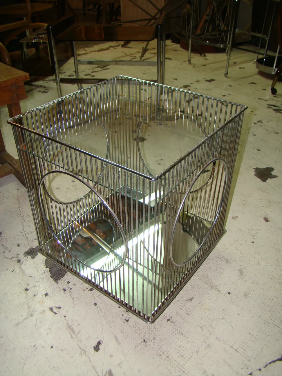 antique cocktail trolley with warren platner design, rustic and functional setting