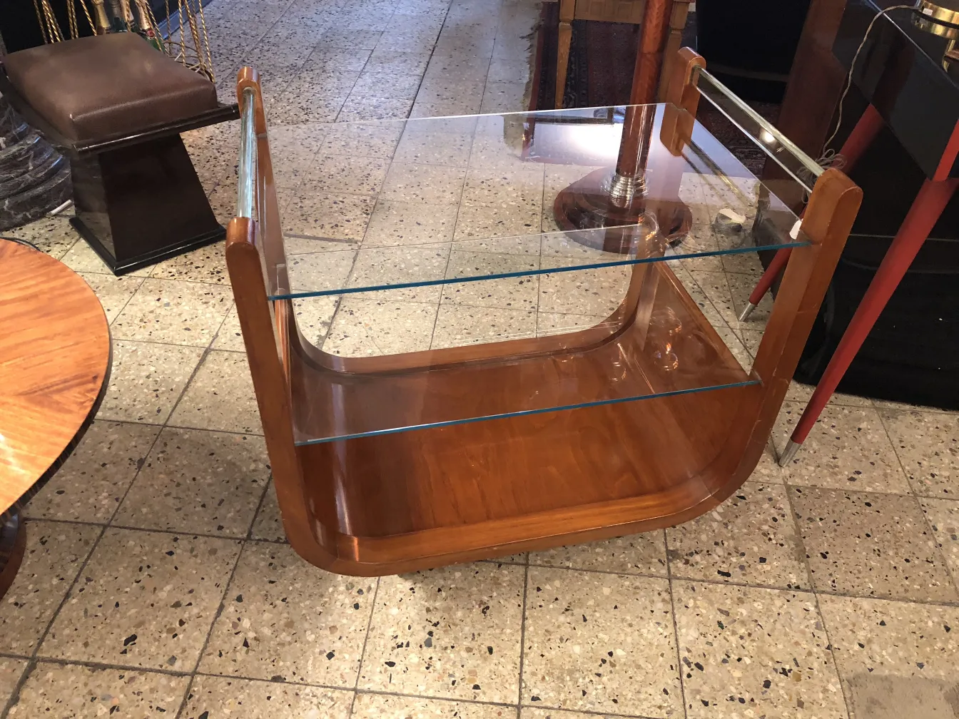 Antique cocktail trolley with glass shelves